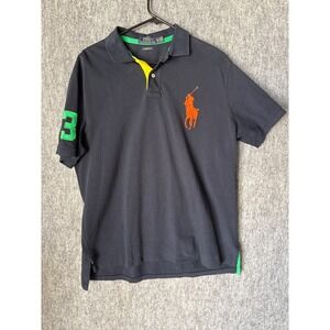 Polo Ralph Lauren Mens XL Custom Fit Big Pony Polo Shirt Navy Blue Orange Green